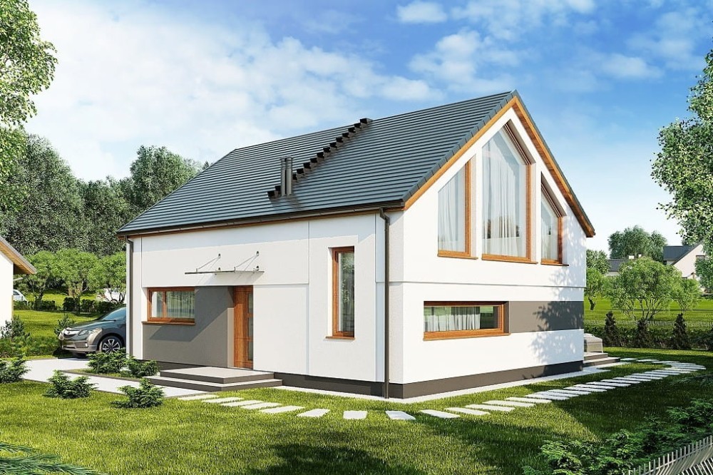 Projekt domu Przebiśnieżyn B 2  L-6562 B, parterowy z antresolą, niepodpiwniczony i bez garażu-kolorystyka wersja 1