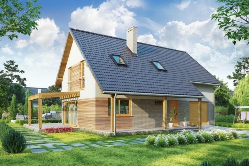 Projekt domu Rutwica 2 L-6631, parterowy z poddaszem użytkowym, z garażem, jednorodzinny - kolorystyka wersja 1