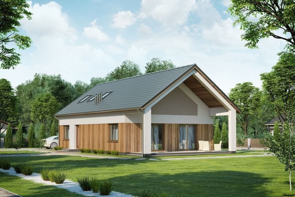 Projekt domu Traganek 2 L-6638,jednorodzinny z poddaszem w postaci antresoli. Budynek bez podpiwniczenia, bez garaż-kolorystyka wersja 1