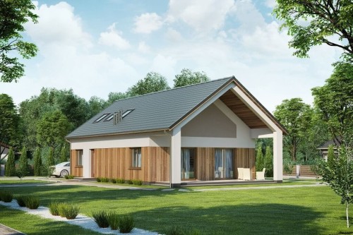 Projekt domu Traganek 2 L-6638,jednorodzinny z poddaszem w postaci antresoli. Budynek bez podpiwniczenia, bez garaż-kolorystyka wersja 1