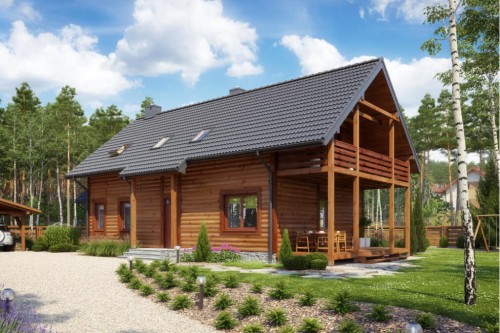 Projekt domu Hiacyntów 2 L-6585, parterowy z poddaszem mieszkalnym, bez podpiwniczenia - kolorystyka wersja 1