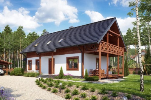 Projekt domu Hiacyntów 2 L-6585, parterowy z poddaszem mieszkalnym, bez podpiwniczenia - kolorystyka wersja 2