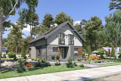 Projekt domu Favianis 2 L-6713, dwulokalowy, parterowy z poddaszem użytkowym, niepodpiwniczony, bez garażu - kolorystyka wersja 2