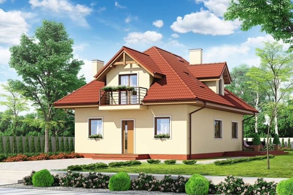 Projekt domu Skimia 2 L-6624, parterowy z poddaszem użytkowym, jednorodzinny, tradycyjny, bez garażu, bez podpiwniczenia-kolorystyka wersja 4