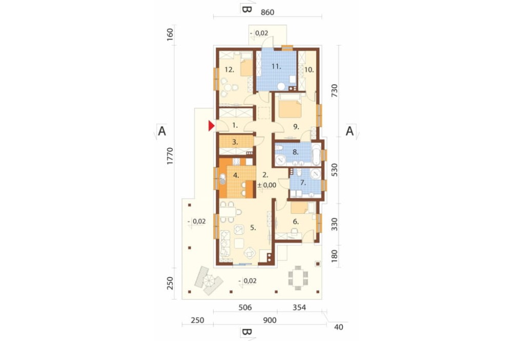 Projekt domu Renus 2 L-6851,  parterowy, niepodpiwniczony, bez garażu - rzut parteru