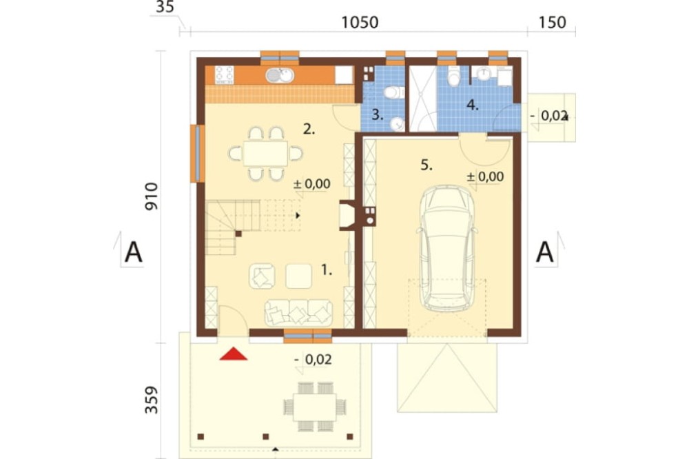 Projekt domu Ergona 2 L-6860, parterowy z poddaszem użytkowym, z garażem, bez podpiwniczenia - rzut parteru