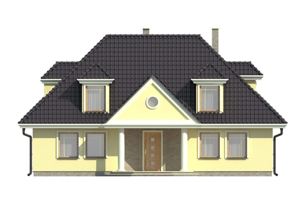 Projekt domu Lipnica DM-5502, parterowy z poddaszem mieszkalnym, bez podpiwniczenia  - elewacja frontowa