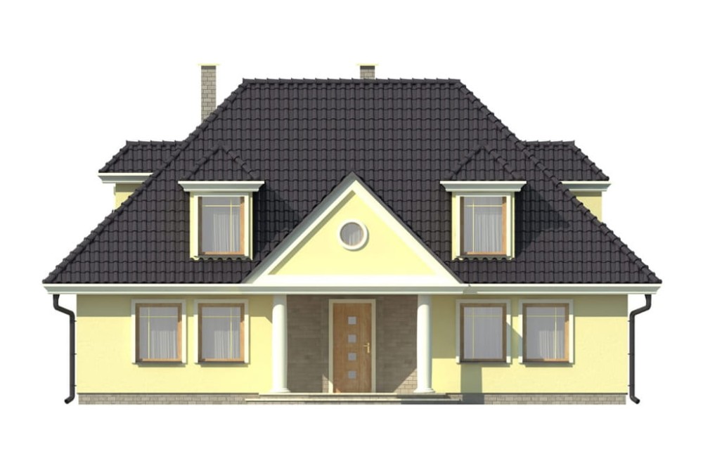 Projekt domu Lipnica 2 L-5502, parterowy z poddaszem mieszkalnym, bez podpiwniczenia  - elewacja frontowa