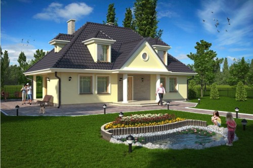 Projekt domu Lipnica 2 tech. DM-5502 tech., parterowy z poddaszem mieszkalnym, bez podpiwniczenia - kolorystyka wersja 1