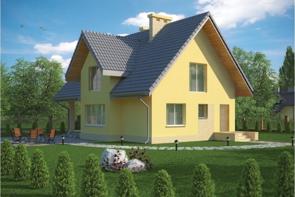 Projekt domu Namyślin N tech. DM-6123 N tech., parterowy z poddaszem użytkowym, niepodpiwniczony - kolorystyka wersja 4
