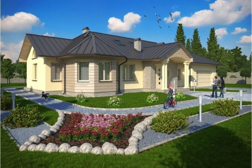 Projekt domu Bogaczewo tech. L-5508 tech., parterowy z poddaszem mieszkalnym, bez podpiwniczenia z garażem - kolorostyka wersja 1