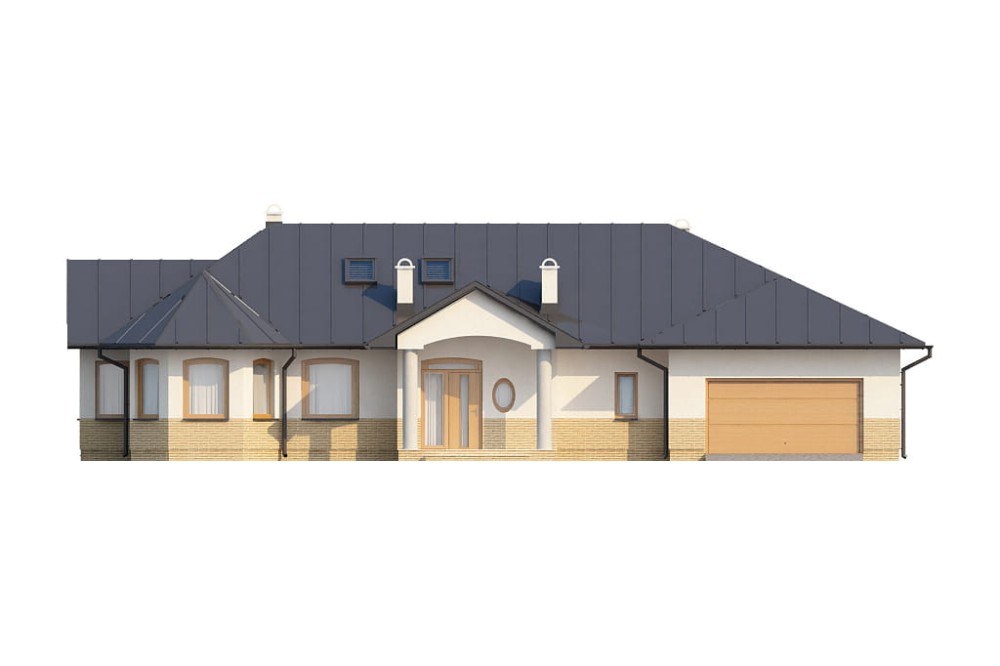 Projekt domu Bogaczewo N L-5508 N, parterowy z poddaszem mieszkalnym, bez podpiwniczenia  - elewacja frontowa