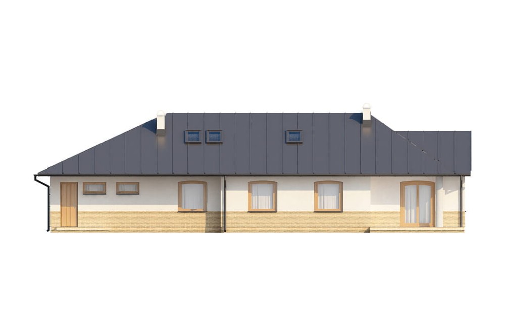 Projekt domu Bogaczewo N L-5508 N, parterowy z poddaszem mieszkalnym, bez podpiwniczenia  - elewacja ogrodowa