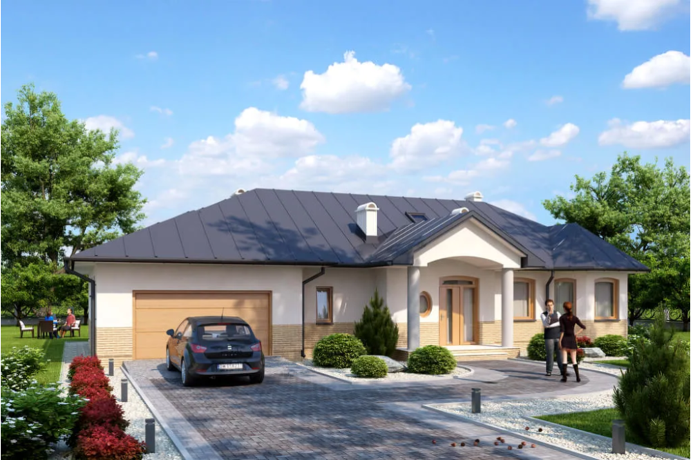 Projekt domu Bilcza N tech. DM-5508 N tech., parterowy z poddaszem mieszkalnym, bez podpiwniczenia - kolorystyka wersja 1