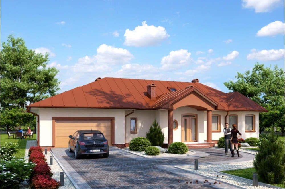 Projekt domu Bilcza N tech. DM-5508 N tech., parterowy z poddaszem mieszkalnym, bez podpiwniczenia  - kolorystyka wersja 2