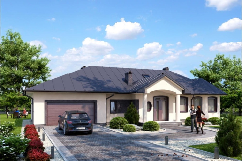 Projekt domu Bilcza N tech. DM-5508 N tech., parterowy z poddaszem mieszkalnym, bez podpiwniczenia  - kolorystyka wersja 3