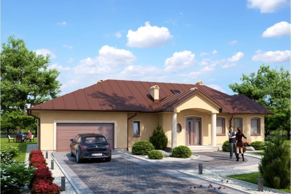 Projekt domu Bilcza N tech. DM-5508 N tech., parterowy z poddaszem mieszkalnym, bez podpiwniczenia  - kolorystyka wersja 4