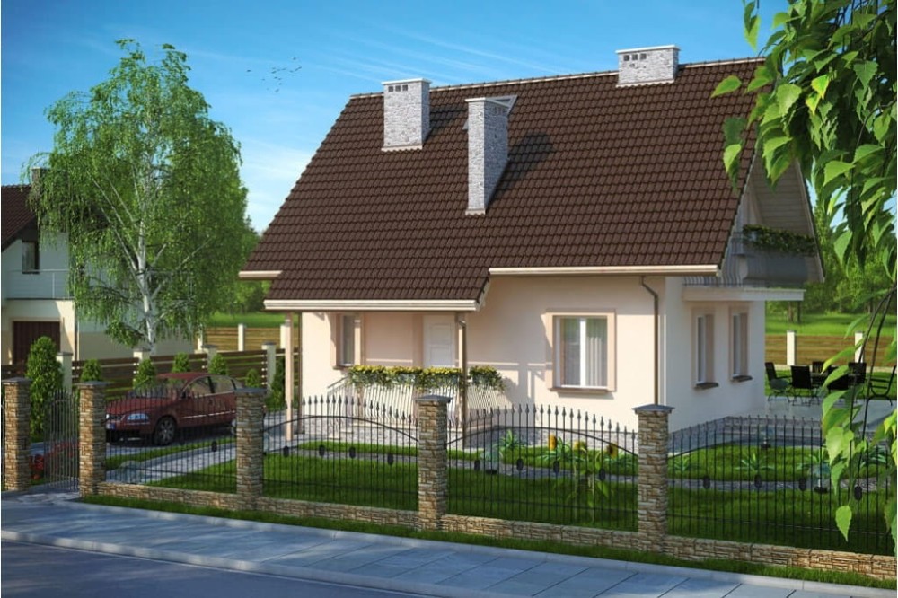 Projekt domu Turowice D2 tech. L-6190 D2  tech., parterowy, z poddaszem użytkowym, jednorodzinny, tradycyjny, bez garażu - kolorystyka wersja 2