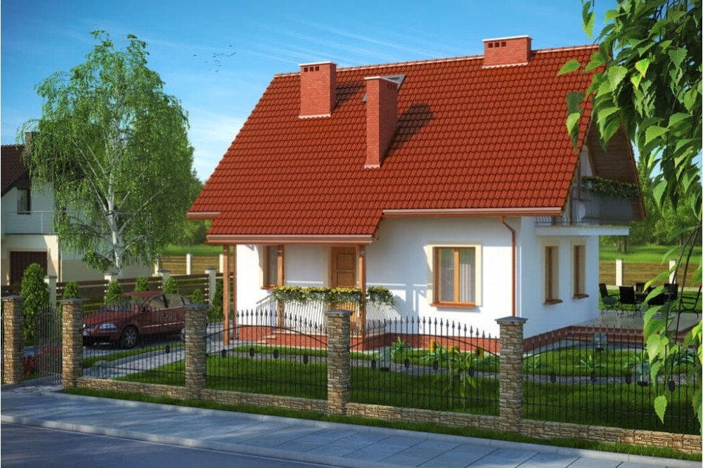 Projekt domu Turowice D2 tech. L-6190 D2  tech., parterowy, z poddaszem użytkowym, jednorodzinny, tradycyjny, bez garażu - kolorystyka wersja 3