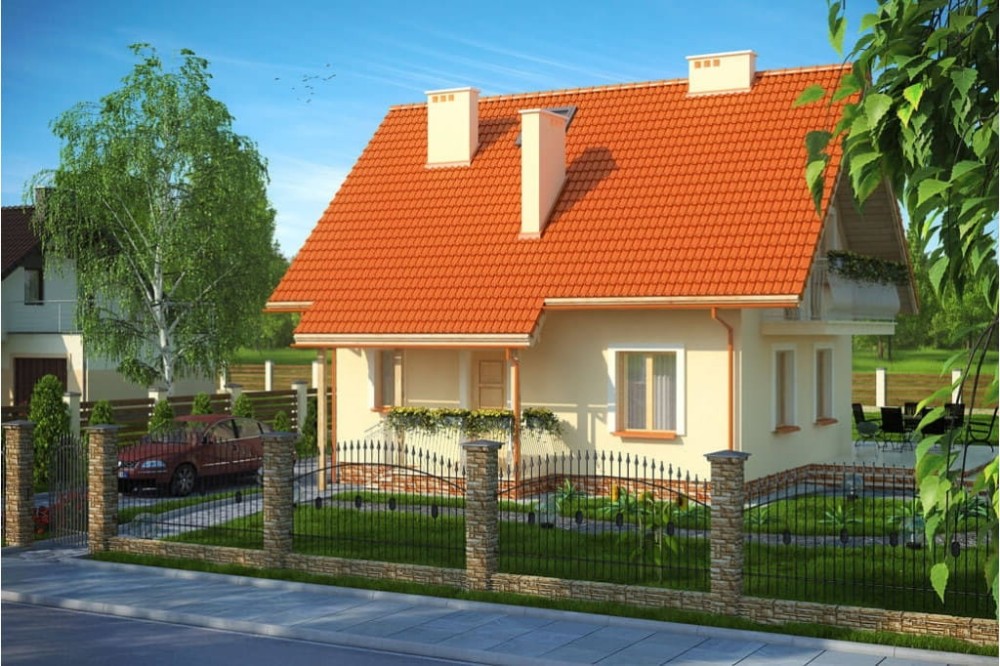 Projekt domu Turowice D2 tech. L-6190 D2  tech., parterowy, z poddaszem użytkowym, jednorodzinny, tradycyjny, bez garażu - kolorystyka wersja 4