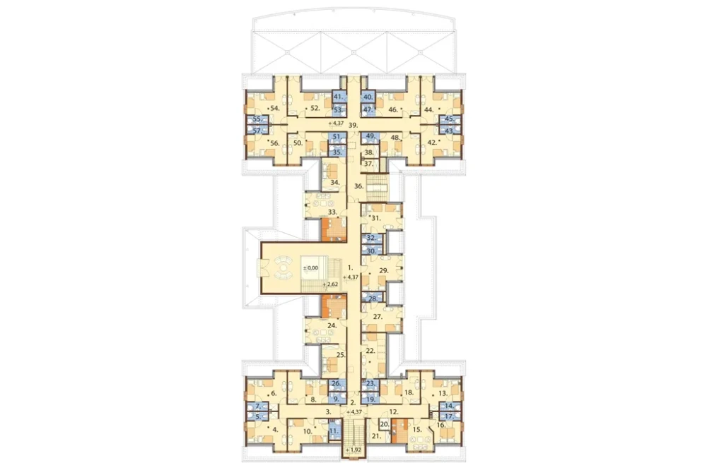 Projekt budynku gastronomiczno-noclegowego LK-108, podpiwniczony, posiada dwie kondygnacje nadziemne - rzut poddasza