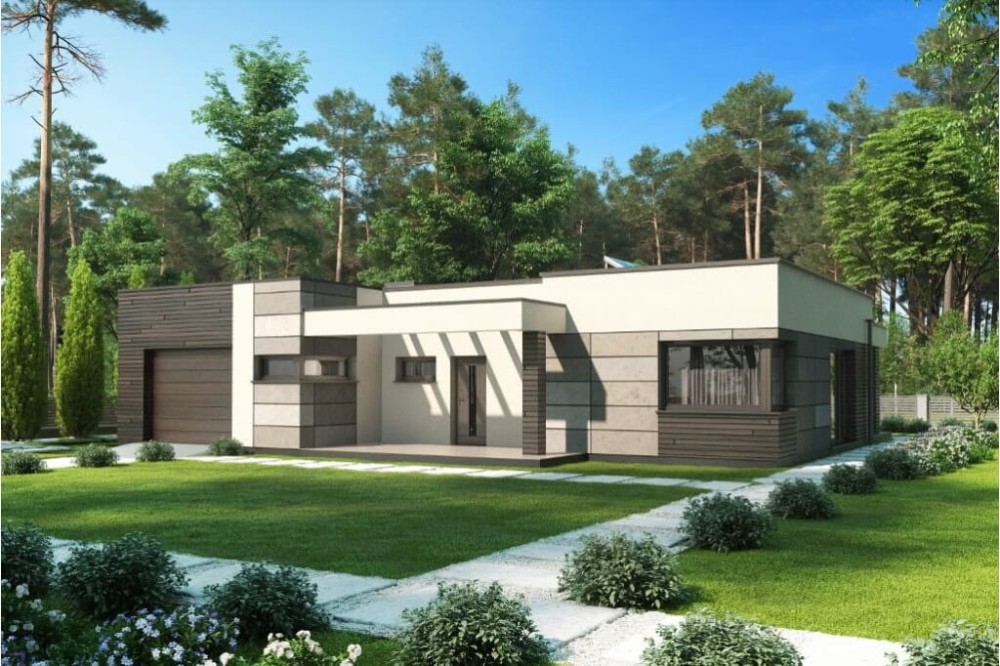 Projekt domu Oliwnik 2 tech. L-6621 tech. , parterowy, jednorodzinny, nowoczesny, z garażem-kolorystyka we 4