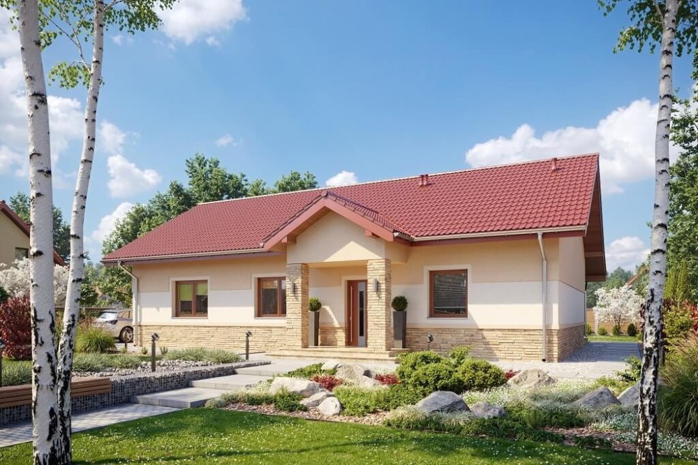 Projekt domu Rogatek tech. DM-6657 tech.,parterowy, jednorodzinny, tradycyjny, bez garażu-kolorystyka wersja 2