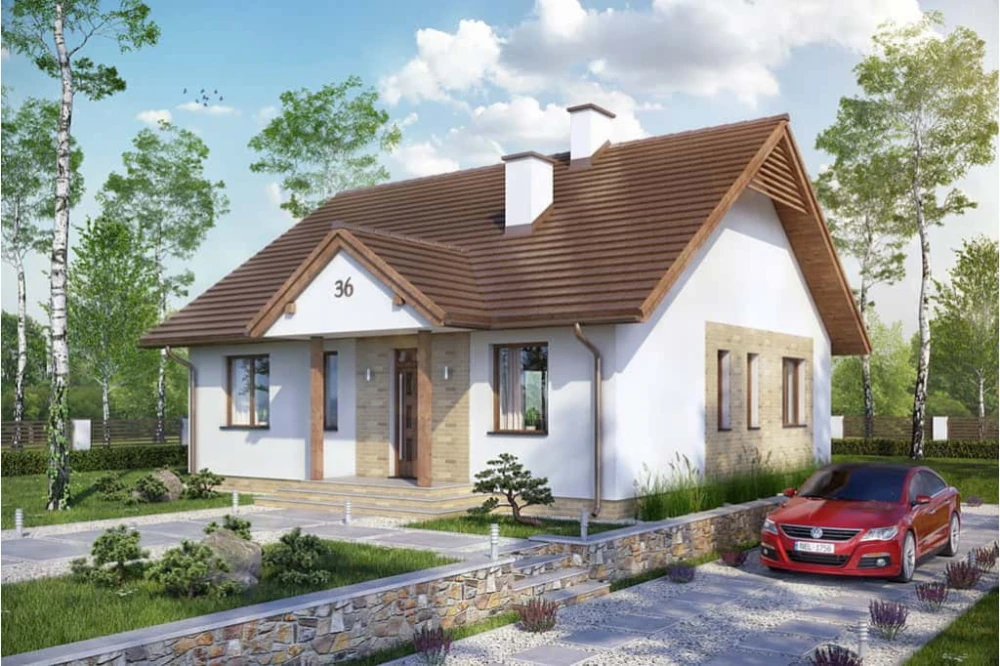 Projekt domu Groszków tech. DM-6560 tech. parterowy, bez podpiwniczenia i bez garażu - kolorystyka wersja 1