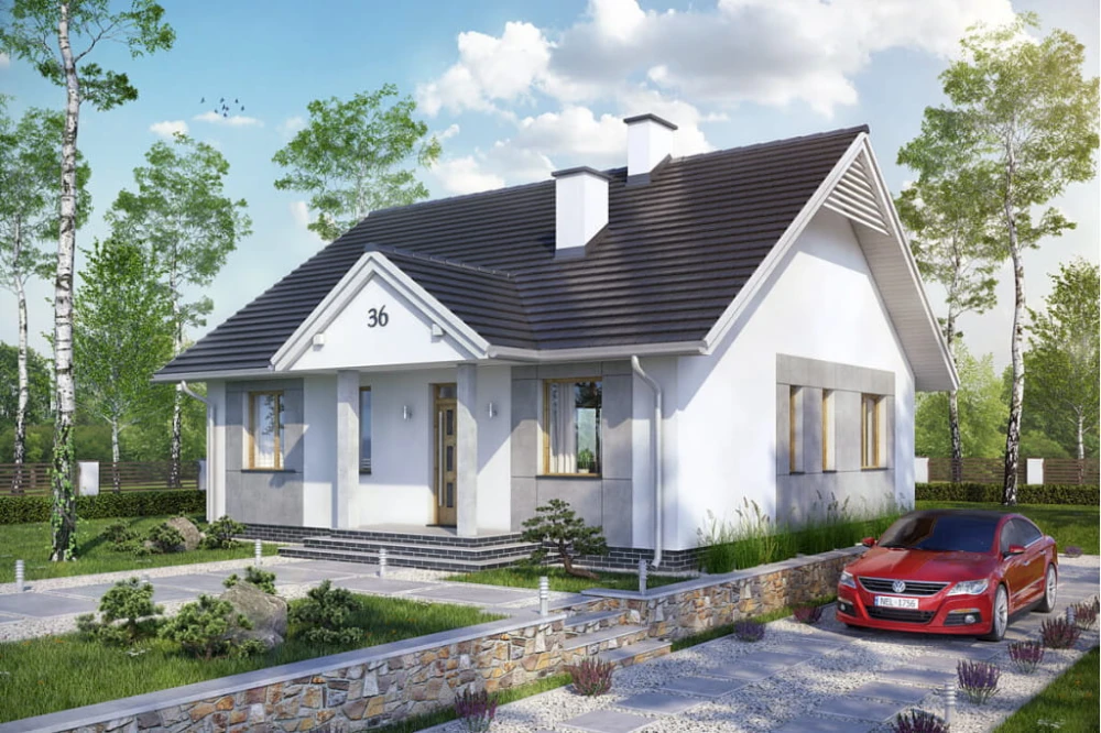 Projekt domu Groszków tech. DM-6560 tech. parterowy, bez podpiwniczenia i bez garażu - kolorystyka wersja 3