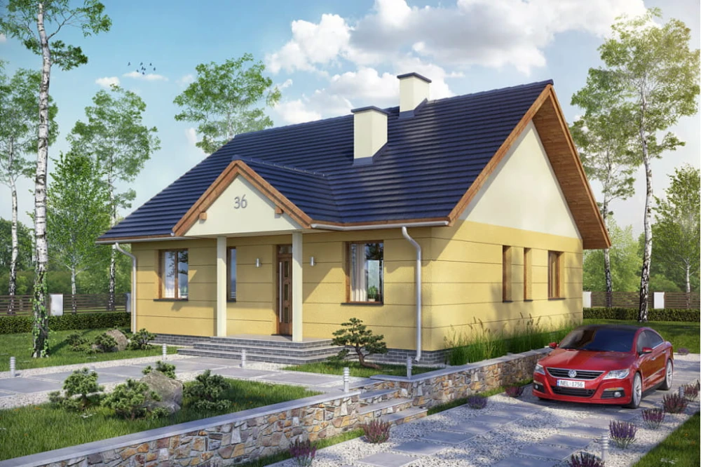 Projekt domu Groszków tech. DM-6560 tech. parterowy, bez podpiwniczenia i bez garażu - kolorystyka wersja 4