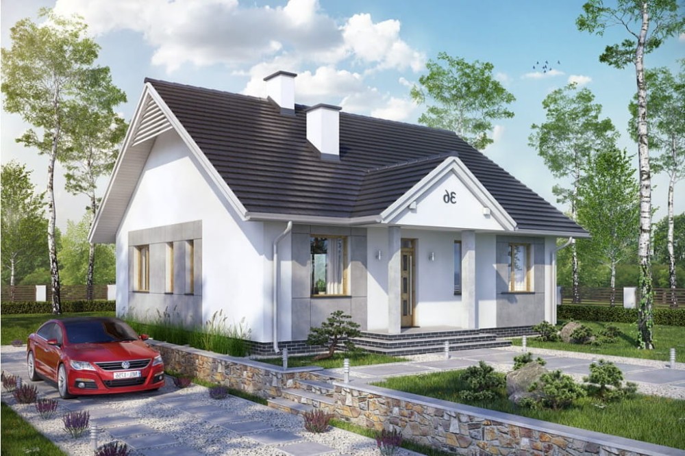 Projekt domu Groszków 2 tech. L-6560 tech., parterowy, bez podpiwniczenia i bez garażu-kolorystyka wersja 3