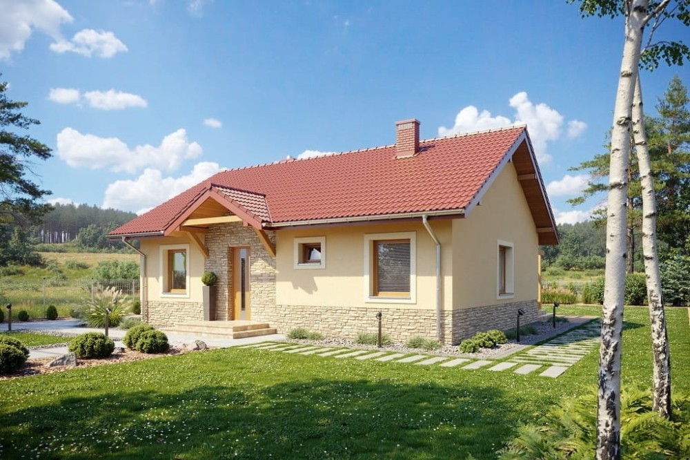 Projekt domu Briga 2 L-6698,parterowy, niepodpiwniczony, bez garażu, jednorodzinny  -wizualizacja elewacji prawej