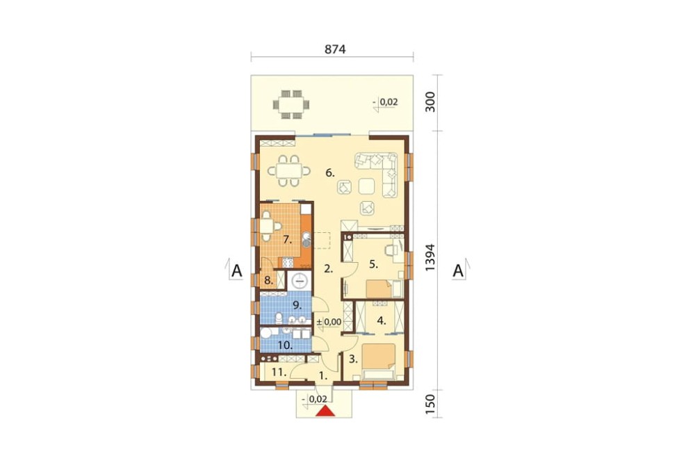 Projekt domu Weigela 2 L-6636,parterowy, niepodpiwniczony, bez garażu  - rzut parteru