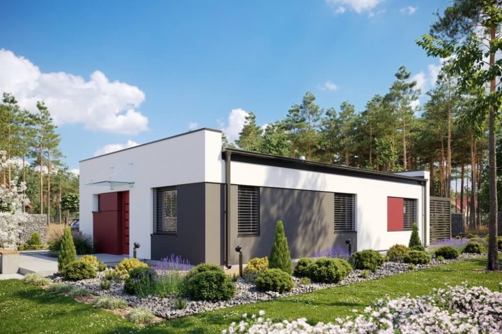 Projekt domu Weigela 2 tech. L-6636 tech.,parterowy, niepodpiwniczony, bez garażu -wizualizacja elewacji lewej