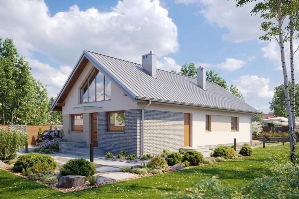 Projekt domu Złotlinek B2 L-6596 B, parterowy z antresolą, niepodpiwniczony, bez garażu - wizualizacja elewacji