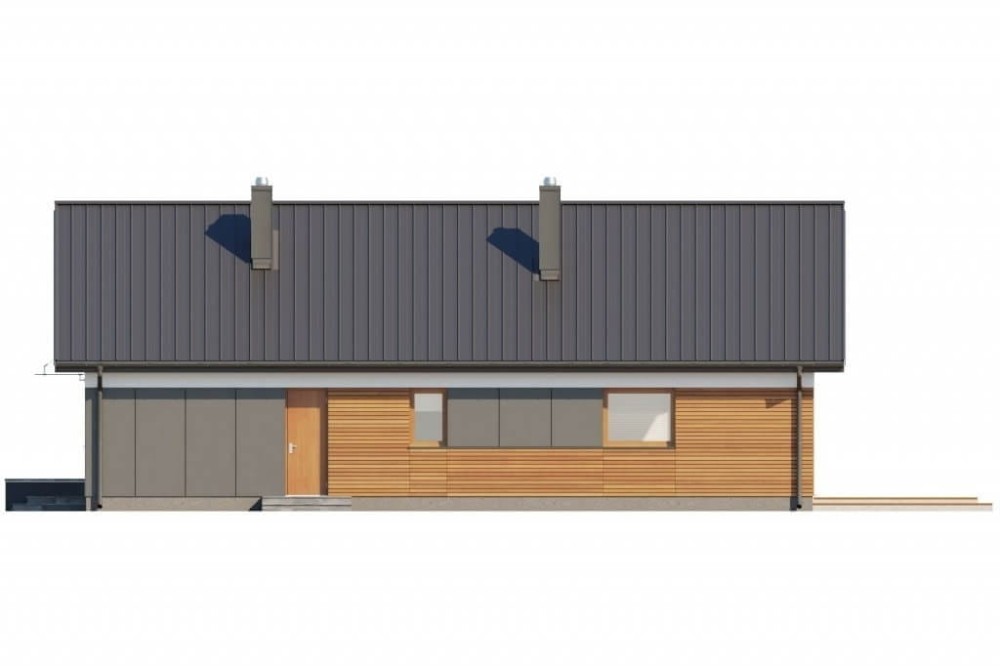 Projekt domu Złotlinek B2 L-6596 B, parterowy z antresolą, niepodpiwniczony, bez garażu - elewacja boczna