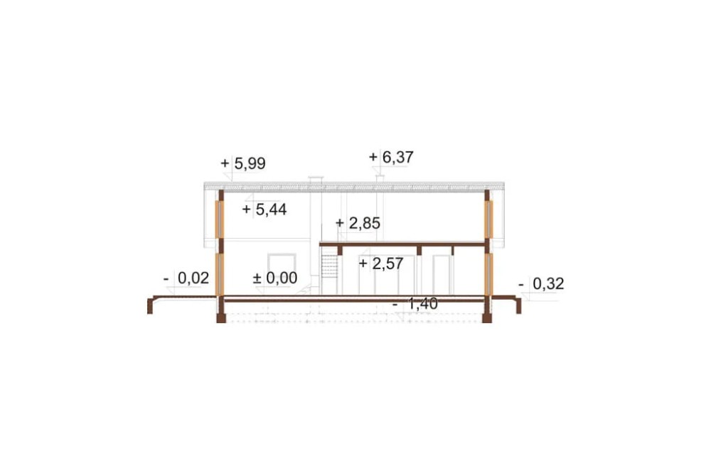 Projekt domu Złotlinek B2 L-6596 B, parterowy z antresolą, niepodpiwniczony, bez garażu - przekrój B-B
