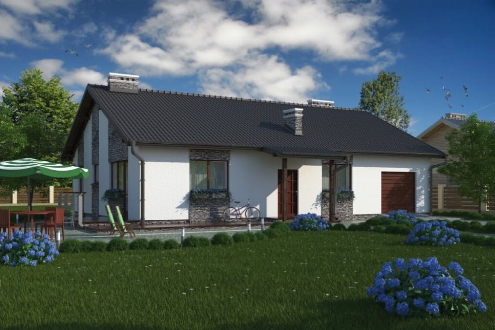 Projekt domu L-5518  - wykończenie elewacjiProjekt domu  Cisowiec L-5518, jednorodzinny przeznaczony dla 3 - 4 osób - wizualizacja elewacji