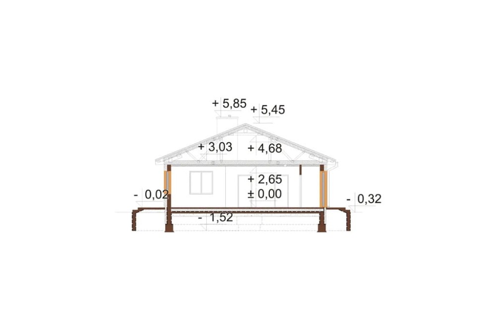 Projekt domu L-5519  - przekrój A-A