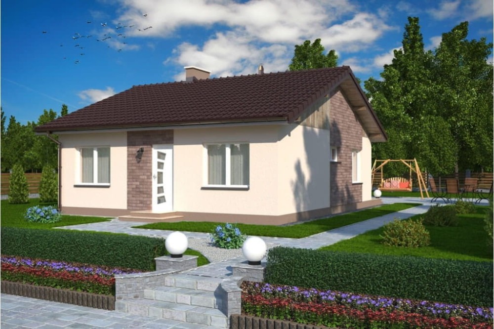 Projekt domu Bolechowice tech. L-5519 tech., parterowy, bez podpiwniczenia - kolorystyka wersja 4