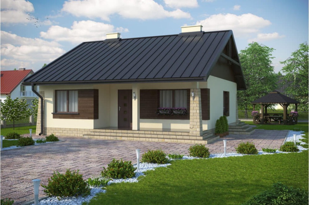 Projekt domu Rejmontów tech. DM-6298 tech. , parterowy, jednorodzinny dworkowy, bez garażu, bez podpiwniczenia-kolorystyka wersja 4