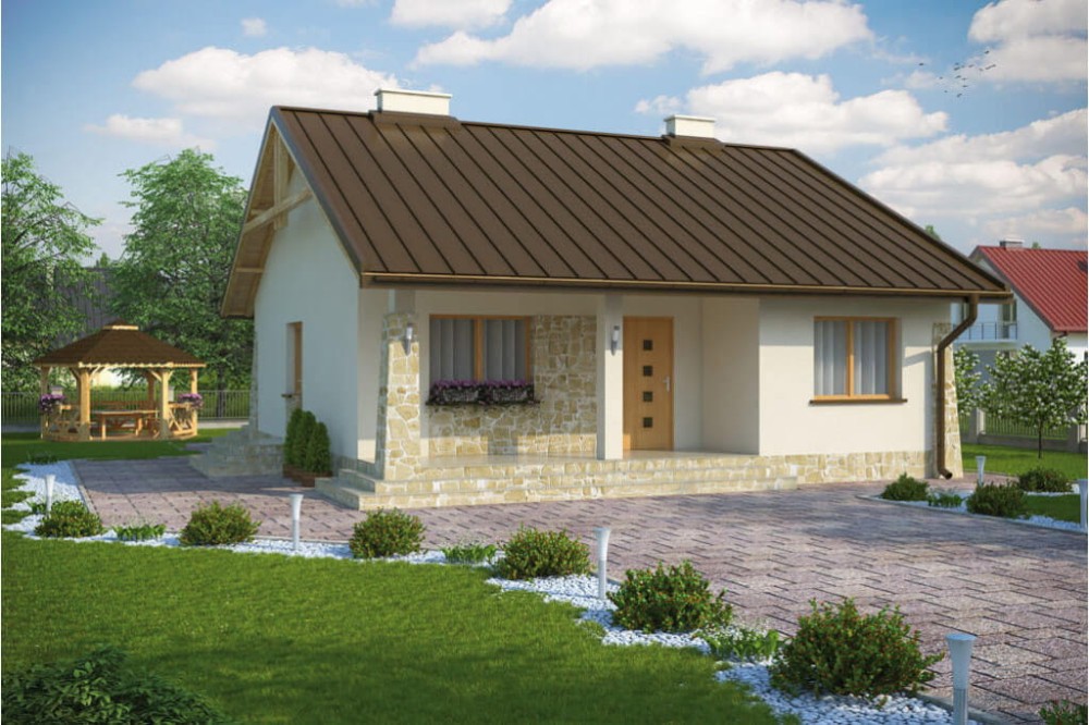 Projekt domu Opatkowice tech. L-6298 tech. , parterowy, jednorodzinny dworkowy, bez garażu, bez podpiwniczenia-kolorystyka wersja 2