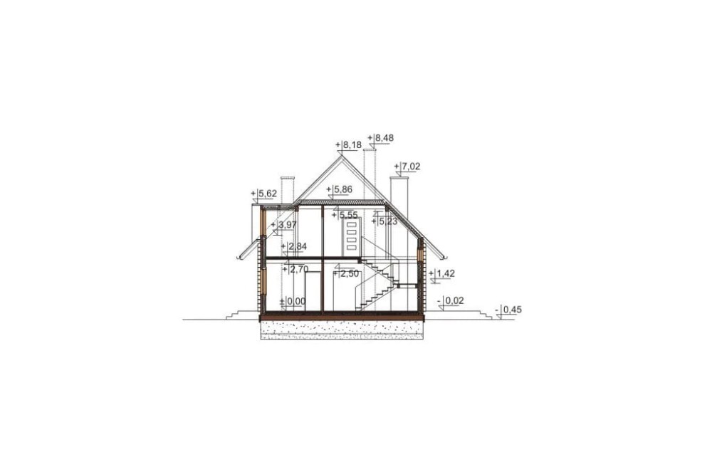 Projekt domu Rumiankowo DM-6542, parterowy z poddaszem użytkowym, niepodpiwniczony i bez garażu - przekrój A-A