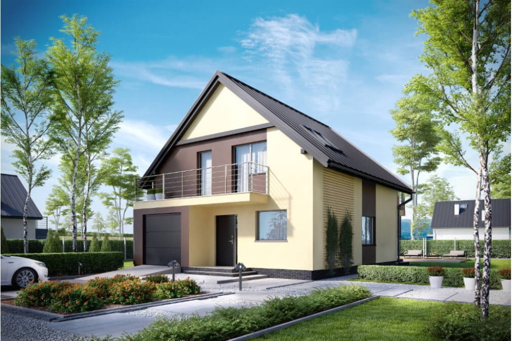 Projekt domu Mniszków 2 tech. L-6545 tech., parterowy z poddaszem użytkowym, jednorodzinny, nowoczesny, z garażem, bez podpiwniczenia-kolorystyka wersja 4