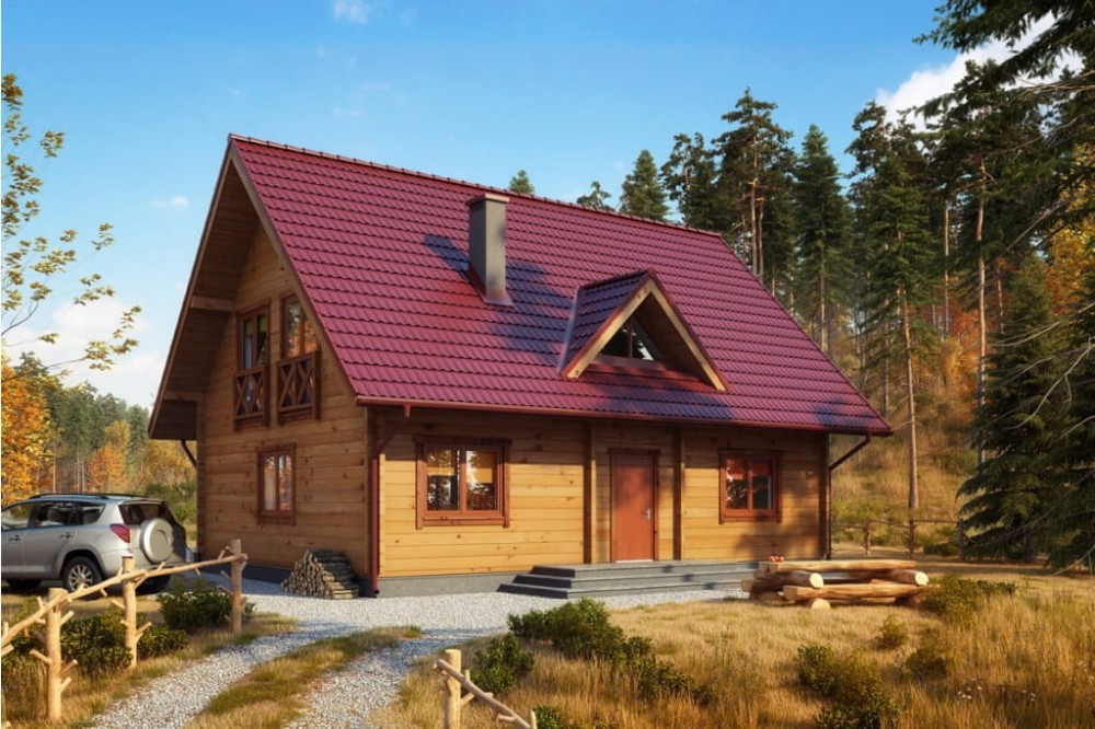 Projekt domu Rumiankowo 2 L-6542, parterowy z poddaszem użytkowym, niepodpiwniczony i bez garażu - wizualizacja elewacji