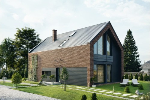Projekt domu Dertona DM-6719, parterowy z antresolą, niepodpiwniczony i bez garażu - wizualizacja elewacji
