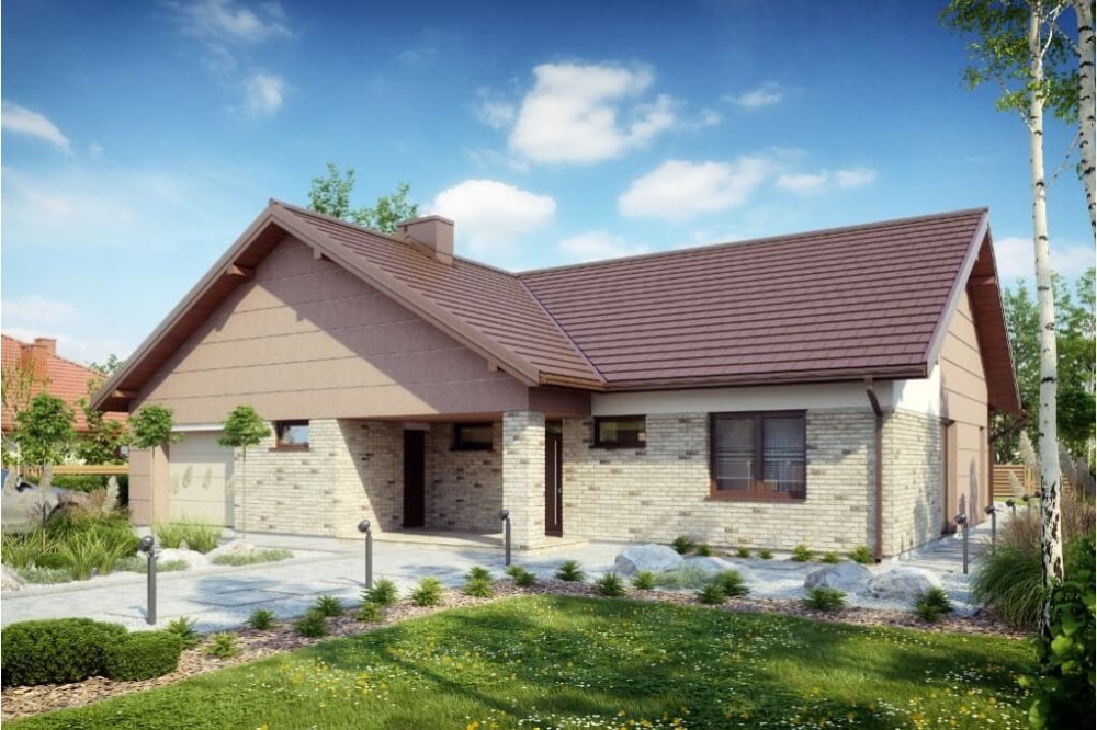 Projekt domu Kamasja 2 tech. L-6615 tech., parterowy, jednorodzinny, niepodpiwniczonego, z garażem - kolorystyka wersja 3