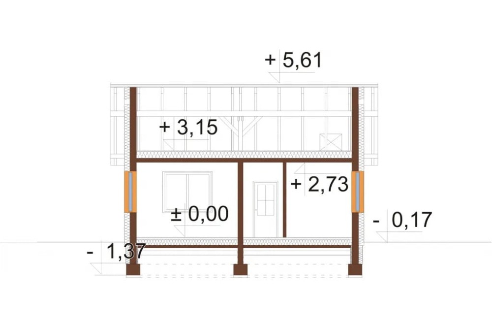Projekt domu  Bobrowniki DM-5516, parterowy, bez podpiwniczenia - przekrój A-A