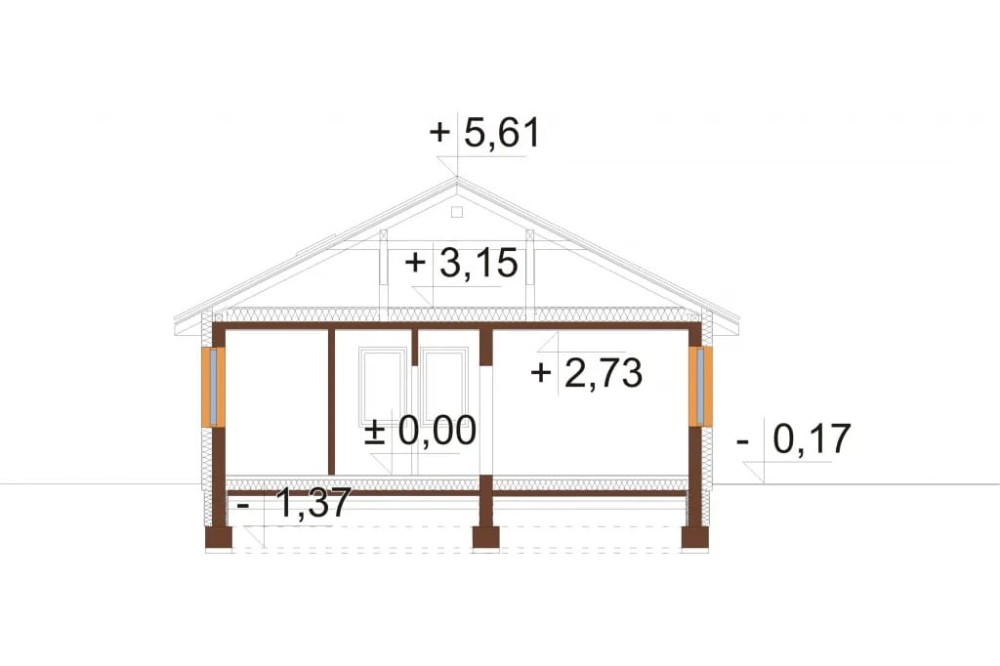 Projekt domu  Bobrowniki DM-5516, parterowy, bez podpiwniczenia - przekrój B-B