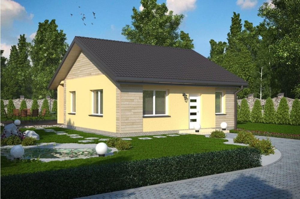 Projekt domu L-5516  - wykończenie elewacjiProjekt domu  Siodłowice L-5516, parterowy, bez podpiwniczenia - wizualizacja elewacji